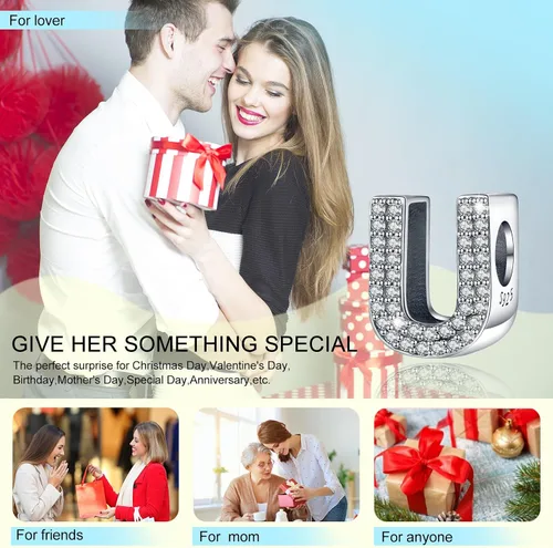 Miniatura 102 de PARCOM Dijes de letras compatibles con pulseras Pandora de plata esterlina S925 con iniciales para pulseras del alfabeto A-Z, cuentas de letras