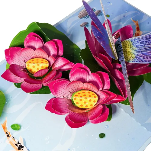 Miniatura 6 de CUTE POPUP Tarjeta desplegable 3D para mujer, libélula y loto, hecha a mano, tarjeta de felicitación de cumpleaños, día de la madre, pensando en ti