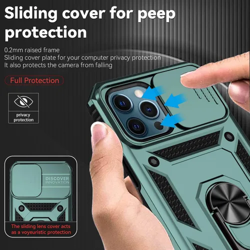Miniatura 4 de Funda para iPhone 12 Pro Max, con cubierta para lente de cámara, protector de pantalla HD, [grado militar] anillo de montaje en automóvil con Verde