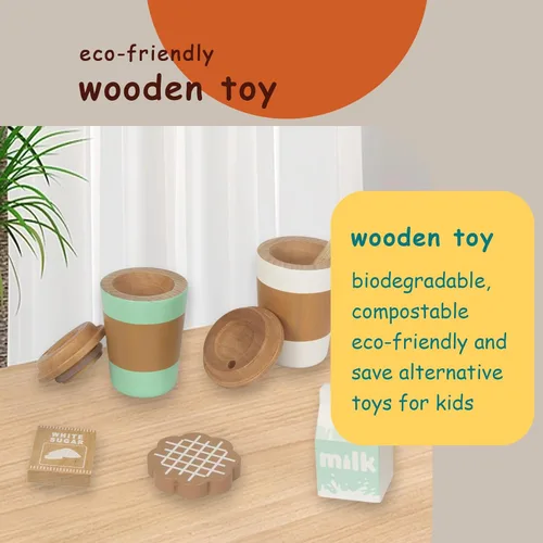 Miniatura 3 de WOODENFUN Juguetes de simulación de taza de café, accesorios de cocina de madera para jugar, comida falsa para jugar para la cocina de los niños