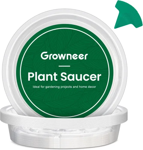 Miniatura 9 de GROWNEER 15 paquetes de platillos transparentes de 6 pulgadas para plantas, bandejas para macetas, con 15 etiquetas para plantas, platillos