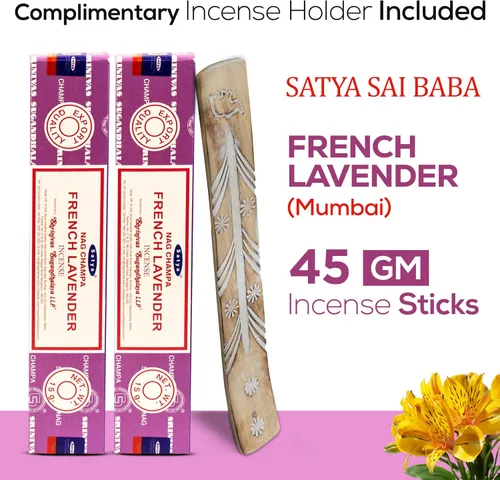 Miniatura 2 de Satya - Varillas de incienso de lavanda francesa, Satya sai Baba Insenses 15 gmx3 (45 gm) paquete con soporte de incienso Raajsee, incienso natural
