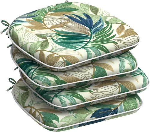Miniatura 29 de DYTXIII Juego de 2 cojines para sillas de exterior con lazos, almohadillas repelentes al agua para sillas de patio de 17 x 16 pulgadas para muebles