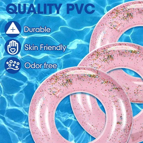 Miniatura 4 de Wettarn Flotadores inflables para piscina, juguetes para niños, tubos de natación para niños, tubos de piscina con lentejuelas con purpurina Rosa