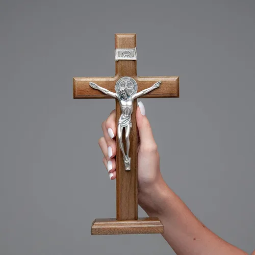 Miniatura 5 de Intercession Crucifijo de cruz de madera para pared y mesa (plata antigua, 10 pulgadas)