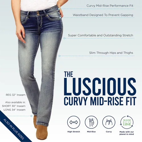 Miniatura 4 de WallFlower Women's Luscious Curvy Bootcut Mid-Rise Bling Insta Stretch Juniors Jeans (Standard and Plus)