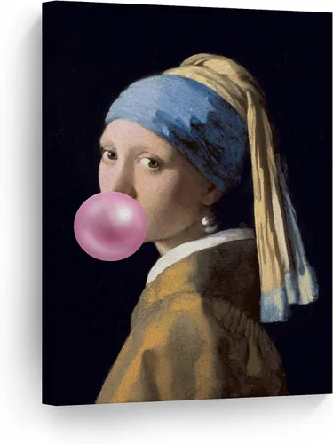 Miniatura 11 de Smile Art Design Obra maestra de Leonardo Da Vinci Mona Lisa - Lienzo impreso en lienzo con diseño de chicles rosados, pinturas famosas, arte