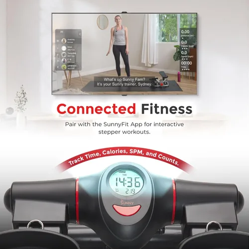 Miniatura 4 de Sunny Health & Fitness 2-in-1 Power Stepper, 400 lb Weight Capacity, Resistance Bands, Height-Adjustable, Low-Impact Cardio, Bluetooth + SunnyFit