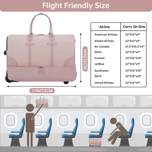 Miniatura 2 de ETRONIK Bolsa de lona con ruedas para mujer, Rosado, Bolsa de lona con ruedas