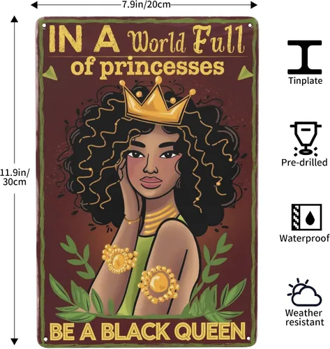 Miniatura 3 de Black Queen Empowerment - Placa de metal de 8 x 12 pulgadas con texto en inglés "Be a Queen Not Princess", arte de pared afrocéntrico