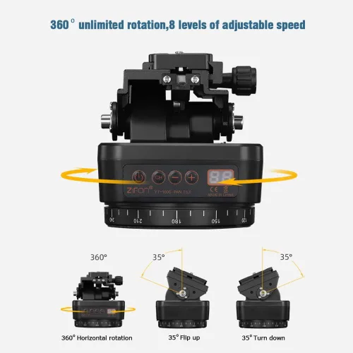 Miniatura 2 de YT-1000 Cabezal panorámico con control remoto, cabezal panorámico giratorio motorizado automático para teléfonos inteligentes/cámaras réflex