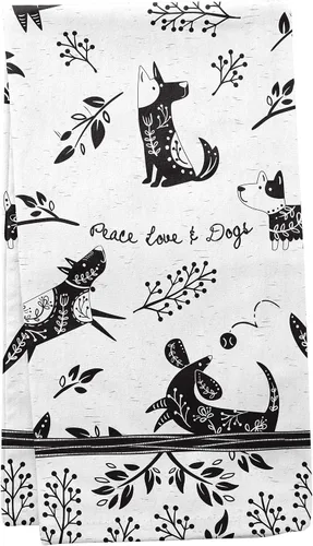 Karma Gifts - Toalla de té bohemia en blanco y negro, perro, 28 pulgadas de largo x 20 pulgadas de ancho