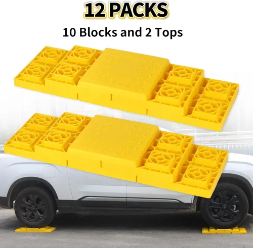 Miniatura 3 de OULEME Paquete de 12 bloques de nivelación de caravana, bloques de gato apilables, almohadillas de nivelación entrelazadas con bolsa de transporte