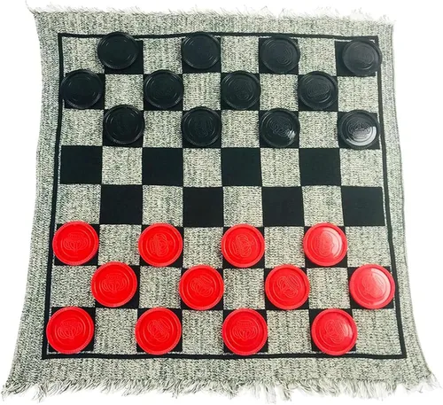 YH Poker Juego de damas gigantes 3 en 1 y juego de Tic Tac Toe con alfombra reversible, juego de mesa para interiores y exteriores para la familia,