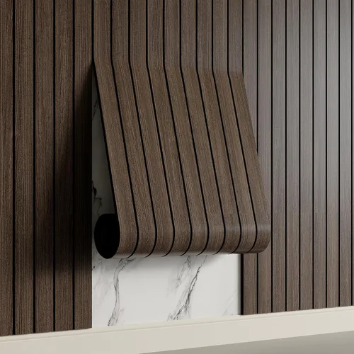 Miniatura 9 de Yutianli Panel de Pared de Listones de PVC Despegar y Pegar 118" x 15.7" Panel de Listones de Madera Falsa Grano de Madera de Nogal Artificial