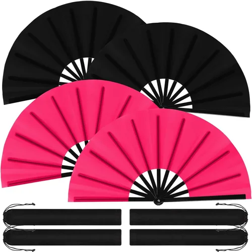 Miniatura 14 de Blulu 4 abanicos plegables grandes para baile de línea, botas de mano de seda grandes para hombres y mujeres (estilo clásico, negro, 11 pulgadas)