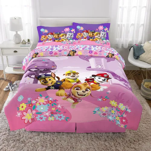 Miniatura 5 de Franco Ropa de cama súper suave para niños, juego de edredón y sábanas, 5 piezas, tamaño completo, Paw Patrol Girls