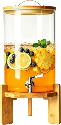 Miniatura 8 de Dispensador de bebidas, dispensador de bebidas de vidrio de 3 galones con soporte, grifo de acero inoxidable, ideal para fiestas, bares
