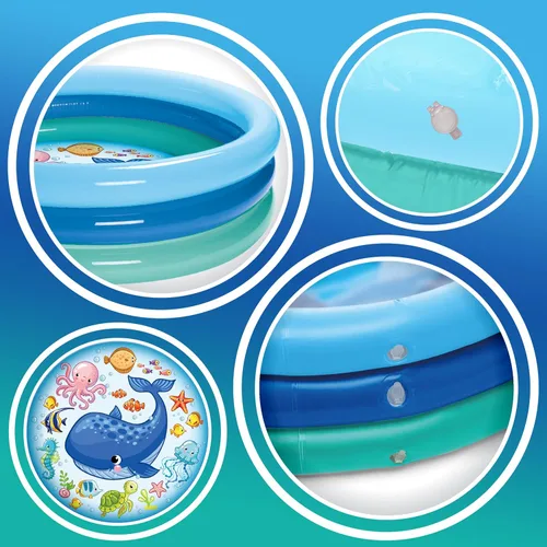 Miniatura 4 de Piscina inflable de 3 anillos – Flotadores de piscina para niños de 51 pulgadas con diseño de acuario – Piscina redonda para niños de 3 anillos
