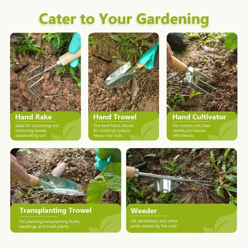 Miniatura 3 de Juego de 9 herramientas de jardinería resistentes con bolsa organizadora de herramientas de jardín duraderas, guantes de goma antideslizantes, juego