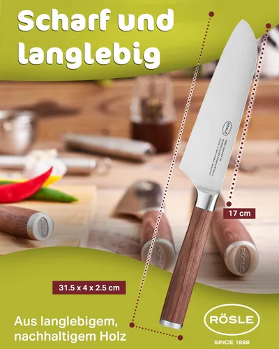 Miniatura 8 de Rösle Colección de cuchillos Masterclass, cuchillo Santoku, hoja de 8.6 pulgadas