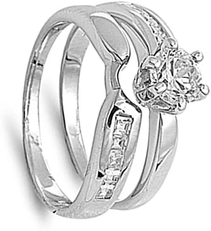 Miniatura 2 de Anillo de compromiso de plata de ley, conjunto de alianzas de boda, tamaños 5-10