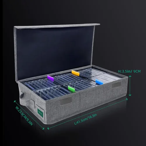 Miniatura 5 de Caja de almacenamiento de cinta de casete, práctico soporte de cinta de casete de 16.34 x 9.25 x 3.54 pulgadas, estante de casetes con tapas