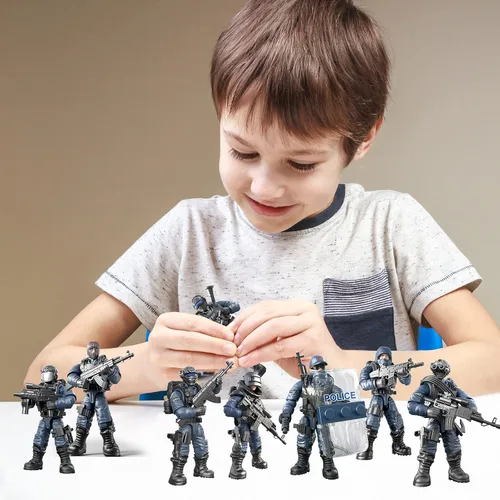 Miniatura 5 de MEIEST SWAT - Juego de 8 figuras de acción de policía urbana con múltiples accesorios de armas militares, juego de recuerdos de fiesta para niños