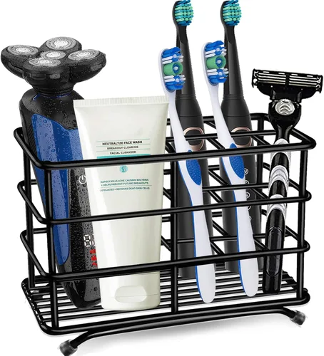 HYRIXDIRECT Soporte para cepillos de dientes, chapado en negro, acero inoxidable a prueba de óxido, soporte para cepillo de dientes eléctrico,