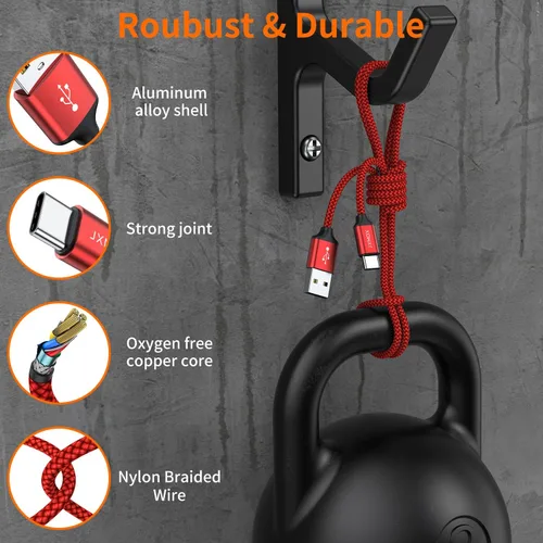 Miniatura 4 de JXMOX Cable USB C, USB A a tipo C 3A de carga rápida (paquete de 2 unidades de 10 pies), cable de carga largo compatible con iPhone 15 16 Pro Max