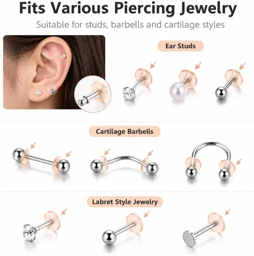 Miniatura 2 de EXCEART 20 almohadillas de disco de silicona para aretes tipo dormilona, protectores invisibles de cojín transparentes y en tono de piel