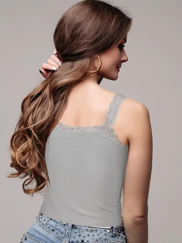 Miniatura 5 de Sintege Camiseta sin mangas de encaje para mujer, 3 piezas, camisola de encaje, sin mangas, con ribete de encaje, Y2K