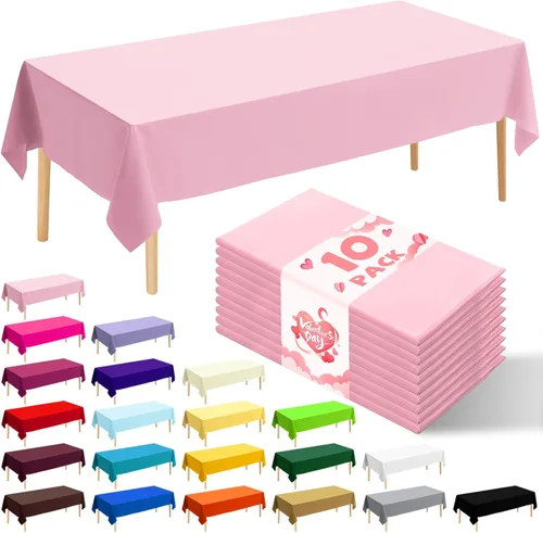 Miniatura 16 de Paquete de 10 manteles desechables de plástico premium de 54 x 108 pulgadas, mantel rectangular para mesa, para cumpleaños, bodas, Navidad, Beige
