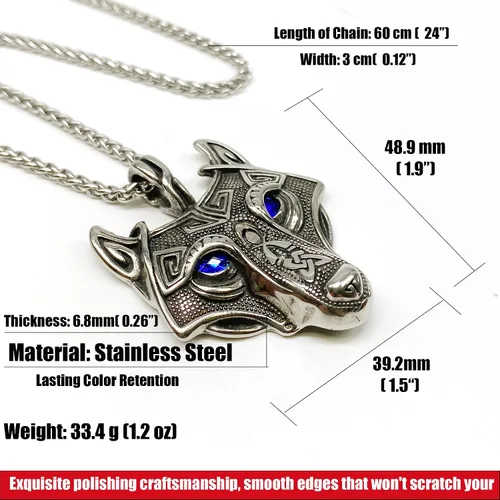 Miniatura 3 de Collar de talismán de lobo vikingo Fenrir cadena de acero inoxidable para hombre, joyería vintage para hombre, colgante de amuleto vikingo pagano