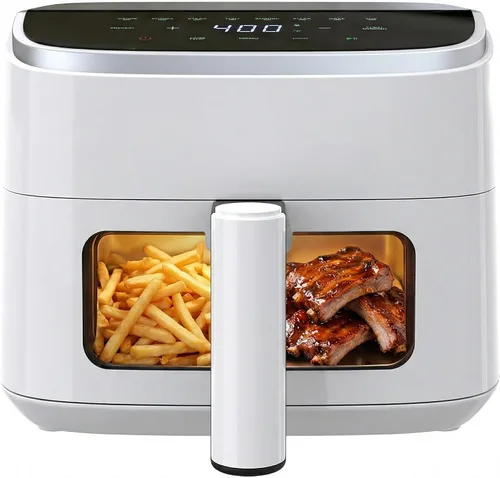 Sweetcrispy Freidora de aire de 4 cuartos con ventana, freidora digital de 1500 W con 8 preajustes, temporizador de 60 minutos, máximo 400 °F,