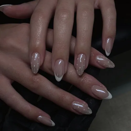 Miniatura 31 de Uñas postizas a presión de almendra marrón, medianas con diseños de leopardo y purpurina, uñas postizas en forma de almendra otoñal, uñas acrílicas