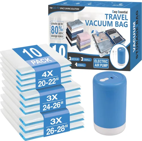 Miniatura 11 de Paquete de 30 bolsas de almacenamiento al vacío con bomba eléctrica inalámbrica recargable, bolsas de ahorro de espacio con sellado al vacío