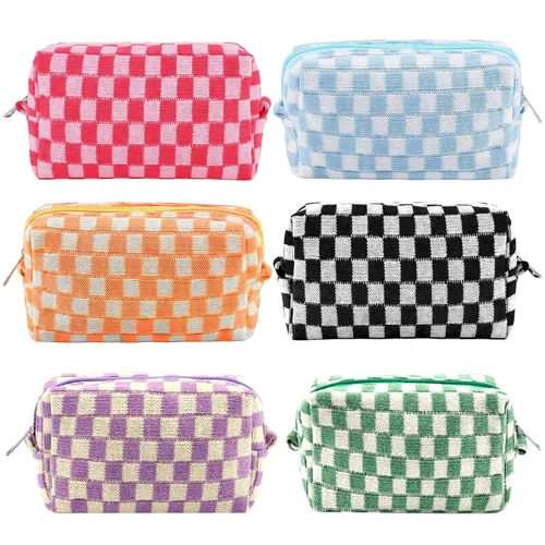 Miniatura 14 de ZLFSRQ Bolsa de maquillaje a cuadros para mujer, grande y pequeña, juego de bolsa de cosméticos a cuadros, bolsas de aseo de viaje, bolsa de Cuadros