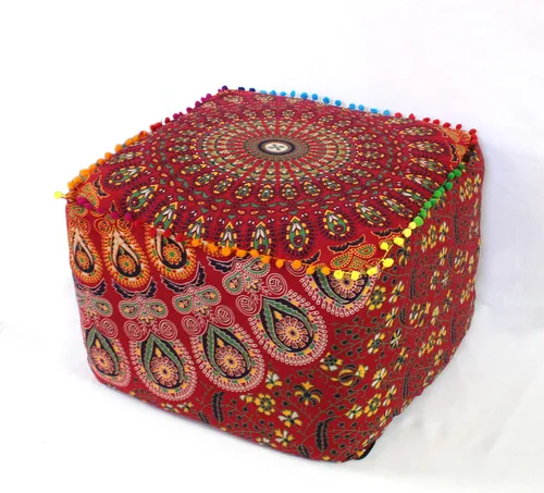 Miniatura 18 de CRAFT KALA Funda de puf tradicional de retazos cuadrados indios, funda para puf de sala de estar india, diseño otomano, decoración otomana, Elefante