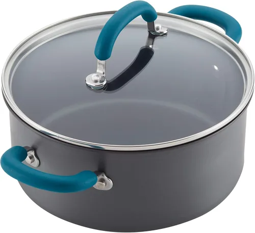 Miniatura 6 de Rachael Ray Create Delicious - Juego de ollas y sartenes antiadherentes anodizadas duras, 11 piezas, color gris con asas verde azulado