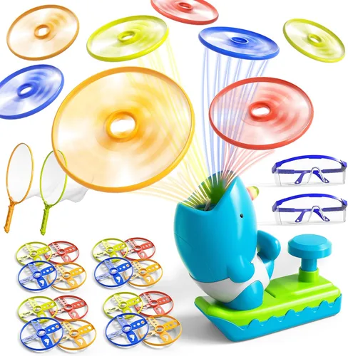Miniatura 2 de KukuFun - Paquete de 24 juguetes lanzadores de discos voladores, regalos para exteriores para niños de 3, 4, 5, 6, 7, 8 años, con gafas protectoras