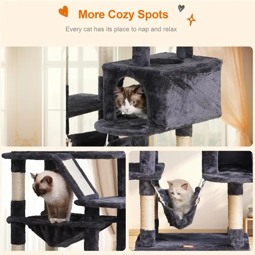 Miniatura 7 de Heybly Árbol para gatos, torre para gatos grandes de 73 pulgadas de alto, 20 libras, resistente para gatos de interior, condominio para gatos