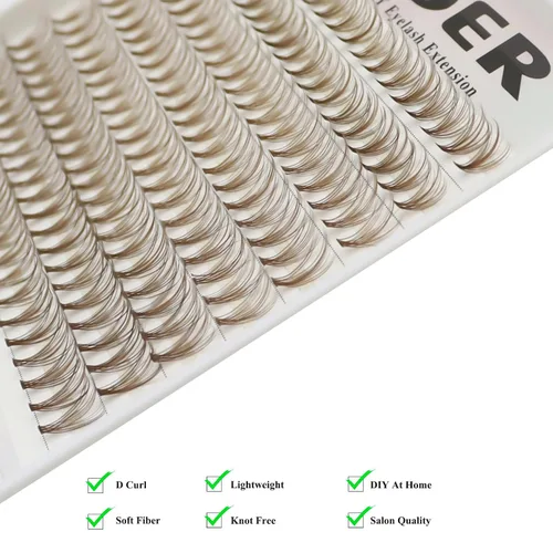 Miniatura 4 de DAODER Extensiones de pestañas en racimo de color marrón natural 20D, de 0.394-0.472 in, pestañas individuales cortas, rizo C, extensiones