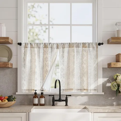 Miniatura 13 de Jinchan - Cortinas opacas del 95% para cocina estilo boho, cortinas de 24 pulgadas para cafetería, cortinas pequeñas estilo bohemio para dormitorio