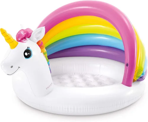 Miniatura 2 de Intex 57113EP - Piscina para bebés de 1 a 3 años de edad con diseño de unicornio de 50 pulgadas, con parte inferior suave y parasol integrado