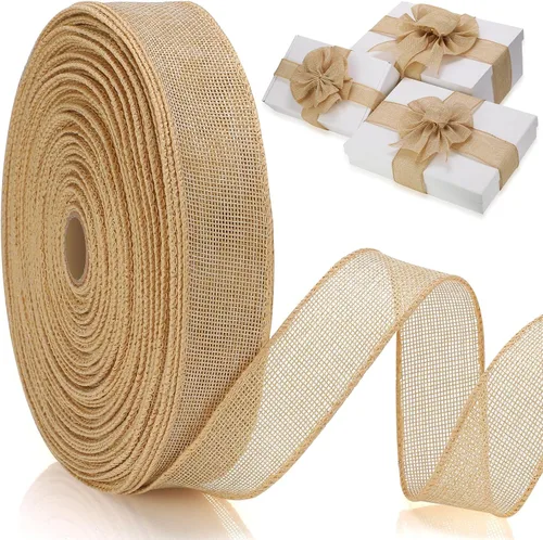 Miniatura 2 de Waydress Cinta de arpillera de tela de yute con alambre para regalo de boda, decoración de fiesta al aire libre (3 pulgadas x 20 yardas, natural)