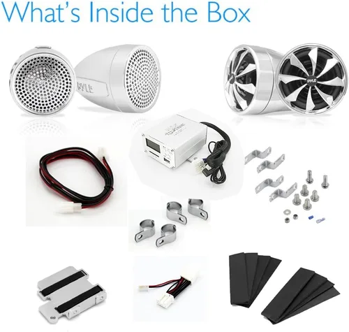 Miniatura 7 de Pyle Sistema de altavoz y amplificador de motocicleta de 600 vatios resistente a la intemperie con cuatro altavoces impermeables de 3 pulgadas