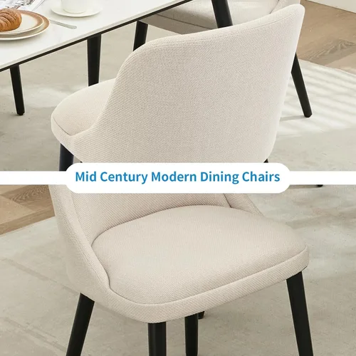 Miniatura 4 de GAOMON Juego de 2 sillas de comedor tapizadas de tela de lino con patas de madera, silla de comedor moderna para cocina, comedor, cafetería, sala
