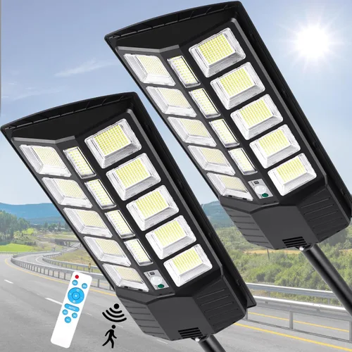 ZJOJO Luz solar impermeable para exteriores, 30000 lúmenes, 1160 LED, luces de calle solares para exteriores del atardecer al amanecer, luz LED de