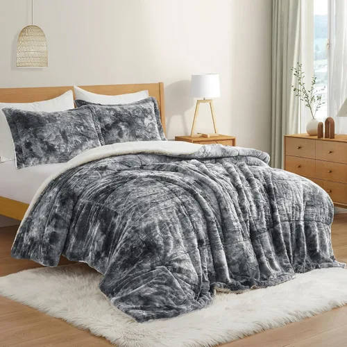 Miniatura 5 de UNIKOME Juego de edredón Sherpa tamaño Queen de 3 piezas, juego de edredón de forro polar suave, juego de cama de invierno de felpa esponjosa